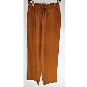 Eileen Fisher Musk Tencel Viscose Crepe Drawstring Straight Ankle Pant S Rust